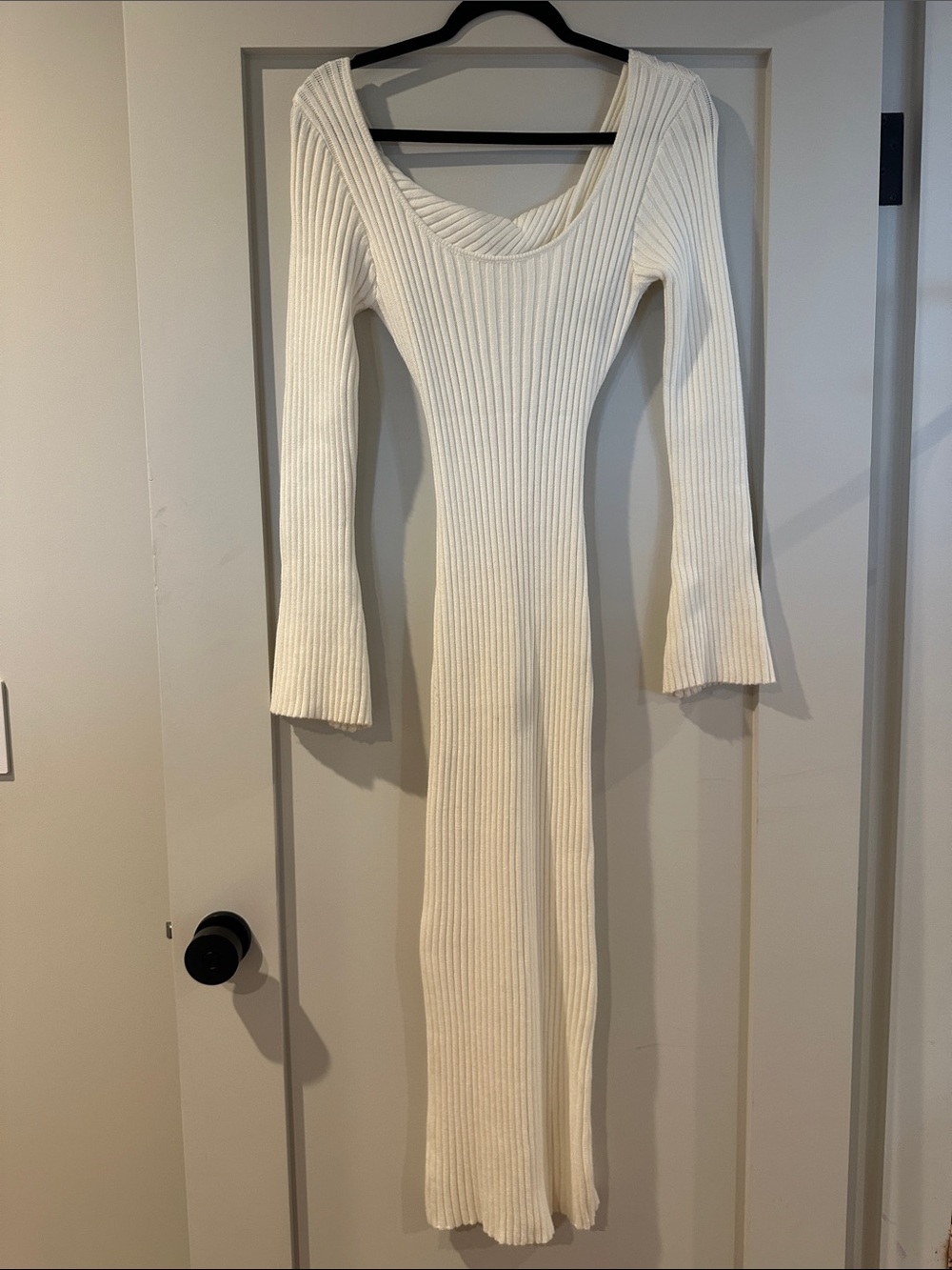 12th Tribe Cream Ribbed Maxi Scoop Neck Dress